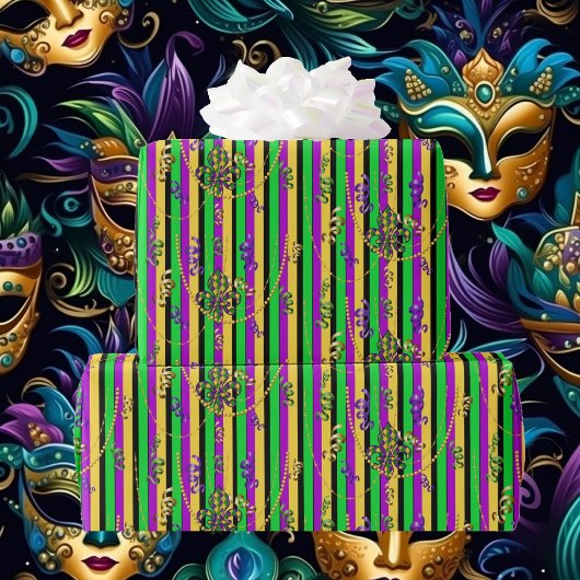 Mardi Gras Kralen Fleur de Lis Paarse Goud Groen Cadeaupapier