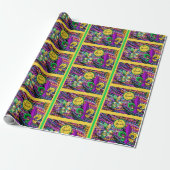 Mardi Gras Kralen Masker Fleur de Lis Cadeaupapier (Uitgerold)