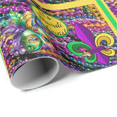 Mardi Gras Kralen Masker Fleur de Lis Cadeaupapier (Rol Hoek)