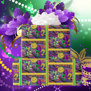 Mardi Gras Kralen Masker Fleur de Lis Cadeaupapier
