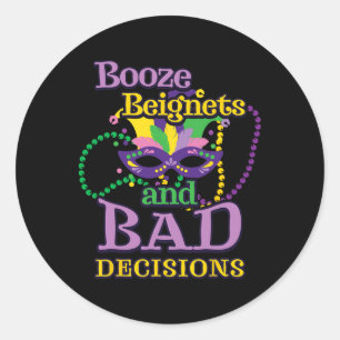 Mardi Gras Kralen Masquerade Grappige Booze Beigne Ronde Sticker