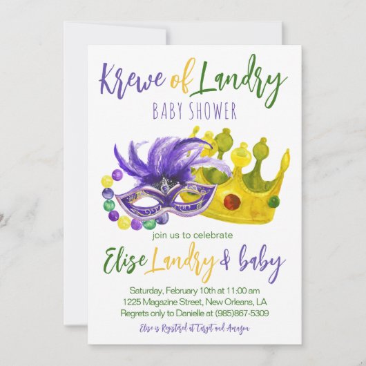 Mardi Gras Krewe Baby shower Invitation Kaart (Voorkant)
