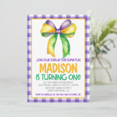 Mardi Gras Krewe Coquette Boog Eerste Verjaardag Kaart (Staand voorkant)