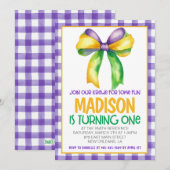 Mardi Gras Krewe Coquette Boog Eerste Verjaardag Kaart (Voorkant / Achterkant)