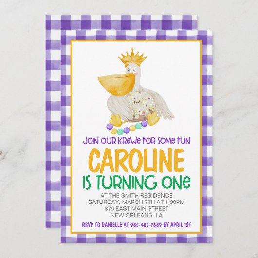 Mardi Gras Krewe Eerste Uitnodiging Verjaardag (Voorkant / Achterkant)