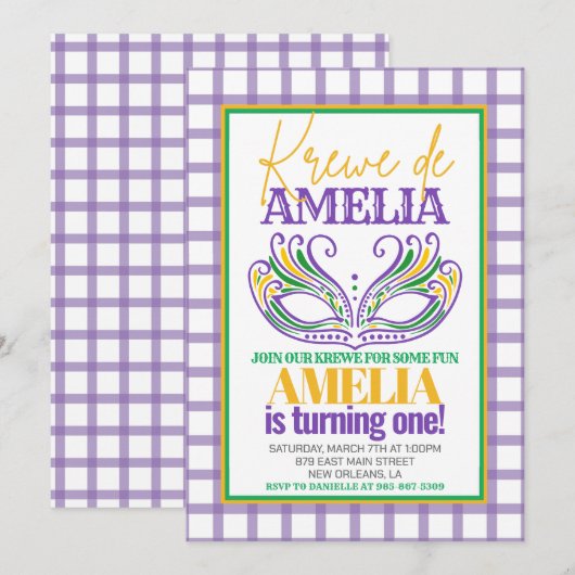 Mardi Gras Krewe eerste verjaardag Kaart (Voorkant / Achterkant)