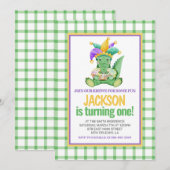 Mardi Gras Krewe Gator King Cake Eerste Verjaardag Kaart (Voorkant / Achterkant)