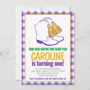 Mardi Gras Krewe Marching Boots eerste verjaardag Kaart