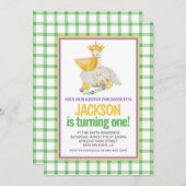 Mardi Gras Krewe PELICAN King Cake Eerste Verjaard Kaart (Voorkant / Achterkant)