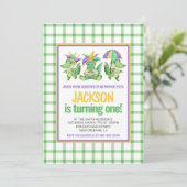 Mardi Gras Krewe Schattige Gator Eerste Verjaardag Kaart (Staand voorkant)