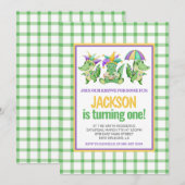 Mardi Gras Krewe Schattige Gator Eerste Verjaardag Kaart (Voorkant / Achterkant)