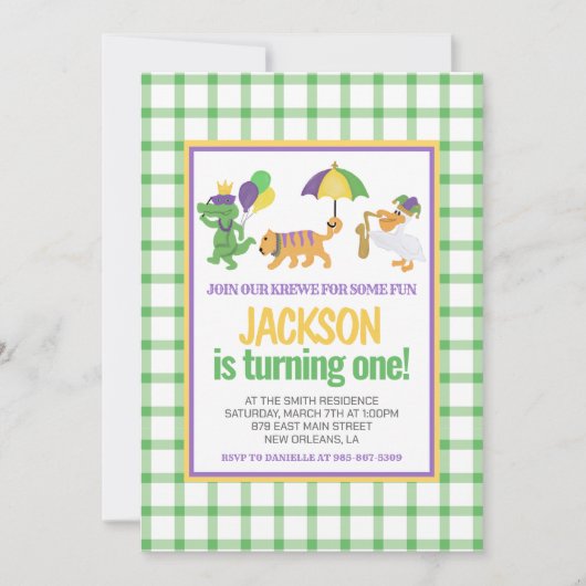 Mardi Gras Krewe Schattige Parade Eerste Verjaarda Kaart (Voorkant)