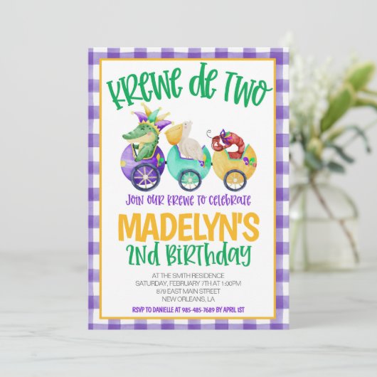 Mardi Gras Krewe Tweede Uitnodiging Verjaardag (Staand voorkant)
