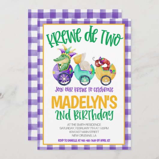 Mardi Gras Krewe Tweede Uitnodiging Verjaardag (Voorkant / Achterkant)