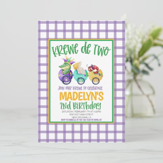 Mardi Gras Krewe Tweede Uitnodiging Verjaardag (Staand voorkant)