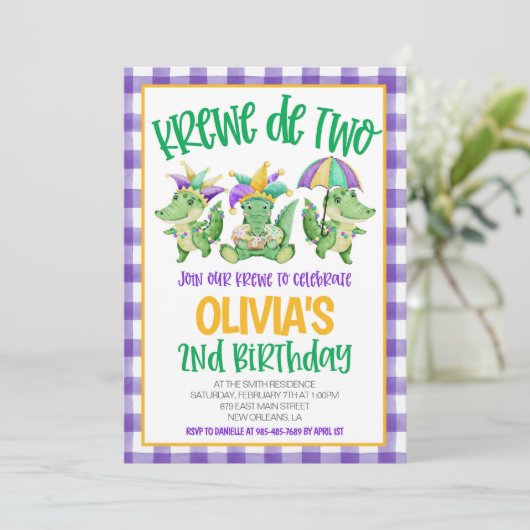 Mardi Gras Krewe Tweede Uitnodiging Verjaardag (Staand voorkant)