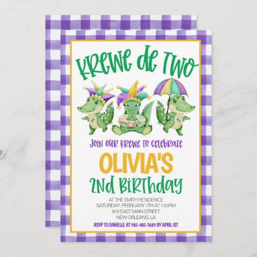 Mardi Gras Krewe Tweede Uitnodiging Verjaardag (Voorkant / Achterkant)