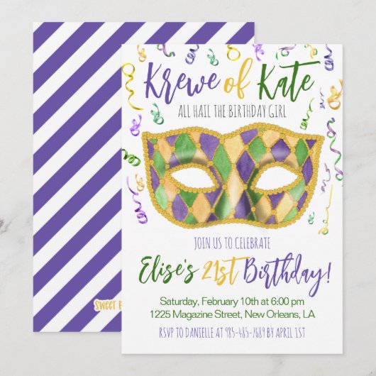 Mardi Gras Krewe Uitnodiging voor verjaardag (Voorkant / Achterkant)