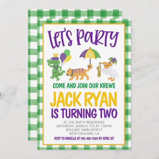 Mardi Gras Krewe Uitnodiging voor verjaardag (Voorkant / Achterkant)