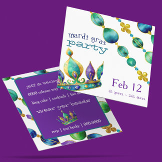 Mardi Gras Kroon en Kralen Feest Kaart