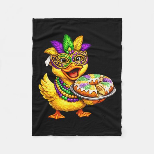 Mardi Gras Kuiken Gele Eend Masker King Cake Fleece Deken (Voorkant)