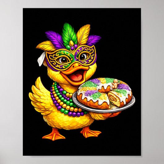 Mardi Gras Kuiken Gele Eend Masker King Cake Poster (Voorkant)