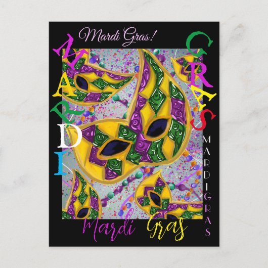 MARDI GRAS KUNST    BRIEFKAART (Voorkant)