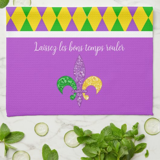 Mardi Gras. Laat de Good Times Roll Kitchen Towel Theedoek (Gevouwen)