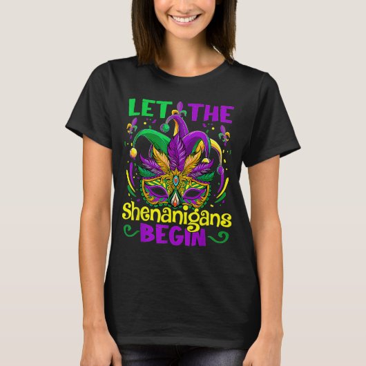 Mardi Gras laat de Shenanigans met Masker Jester H T-shirt (Voorkant)
