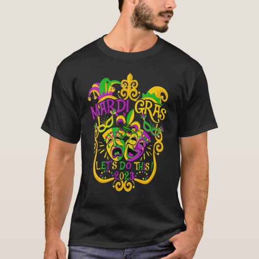 Mardi Gras laat dit 2023 Jester Pet Masker apparaa T-shirt (Voorkant)