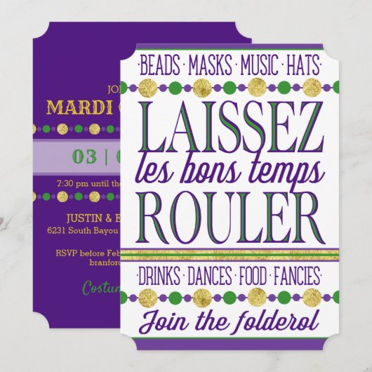 Mardi Gras | Laissez Les Bons Temps Rouler Kaart (Voorkant / Achterkant)