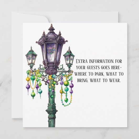 Mardi Gras Lamp Post en Kralen Partij Kaart (Achterkant)
