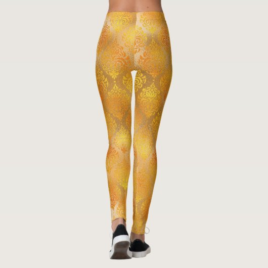 Mardi Gras Leggings, Golden Damask Pattern Leggings (Achterkant)