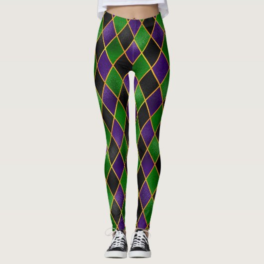 Mardi Gras Leggings, Mardi Gras Argyle Jester Leggings (Voorkant)