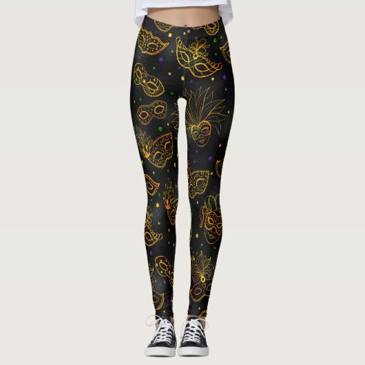 Mardi Gras Leggings, Mardi Gras Mask Pattern Leggings (Voorkant)