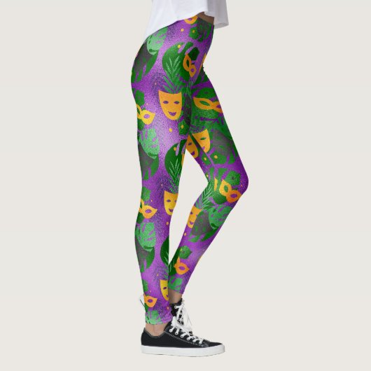 Mardi Gras Leggings, Mardi Gras Maskers en Bladere Leggings (Rechts)