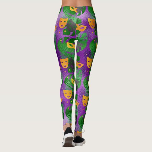 Mardi Gras Leggings, Mardi Gras Maskers en Bladere Leggings (Achterkant)