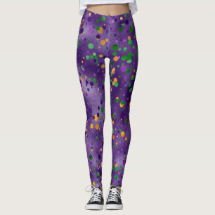 Mardi Gras Leggings, Mardi Gras Polka Dots Leggings