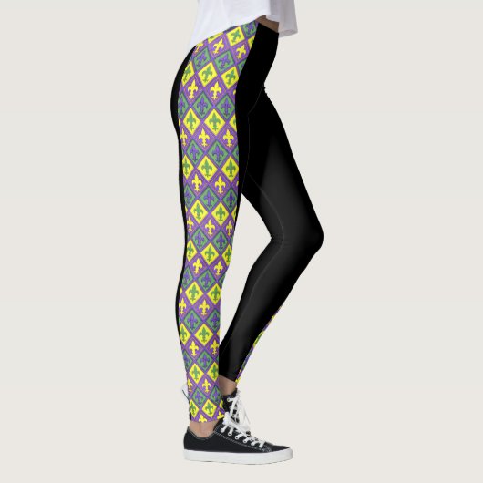 Mardi Gras Leggings Zwart Paarse Groen Goud (Rechts)