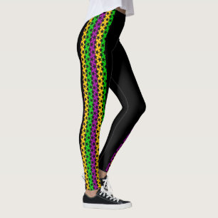 Mardi Gras Leggings Zwart Paarse Groen Gouden STER