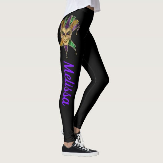 Mardi Gras Leggings Zwarte maskers Naam (Rechts)