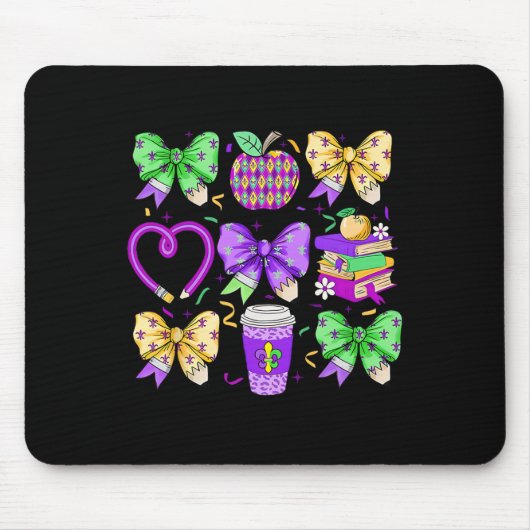 Mardi Gras Leraar Coquette Strik Potlood Appel Boe Muismat (Voorkant)
