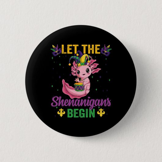 Mardi Gras Let The Shenanigans Begin Axolotl Costu Ronde Button 5,7 Cm (Voorkant)