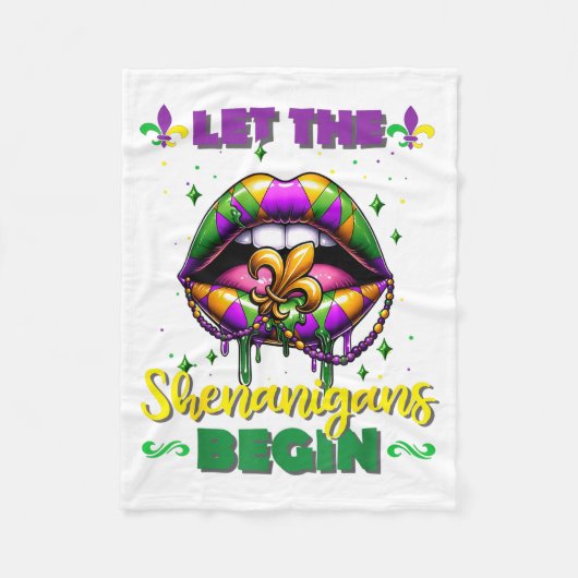 Mardi Gras Let The Shenanigans Begin Lips Kids Men Fleece Deken (Voorkant)