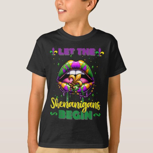 Mardi Gras Let The Shenanigans Begin Lips Kids Men T-shirt (Voorkant)