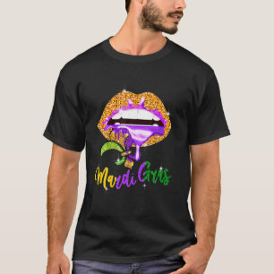 Mardi Gras Lip Biting Dionder Shining Costuum T-shirt