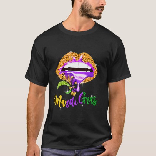 Mardi Gras Lip Biting Dionder Shining Costuum T-shirt (Voorkant)