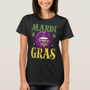 Mardi Gras Lip Fleur De Lis Carnival Costume T-shirt