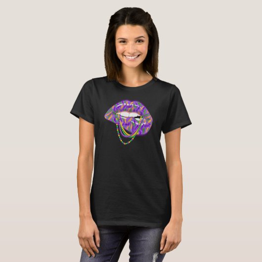 Mardi Gras Lips Fleur De Lys Fat Tuesday Parade 2 T-shirt (Voorkant volledig)