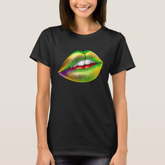 Mardi Gras Lips Green Purple & Gold  1 T-shirt (Voorkant)